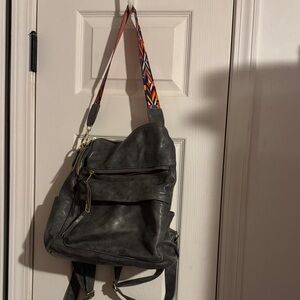 Gray Backpack with Colorful Strap